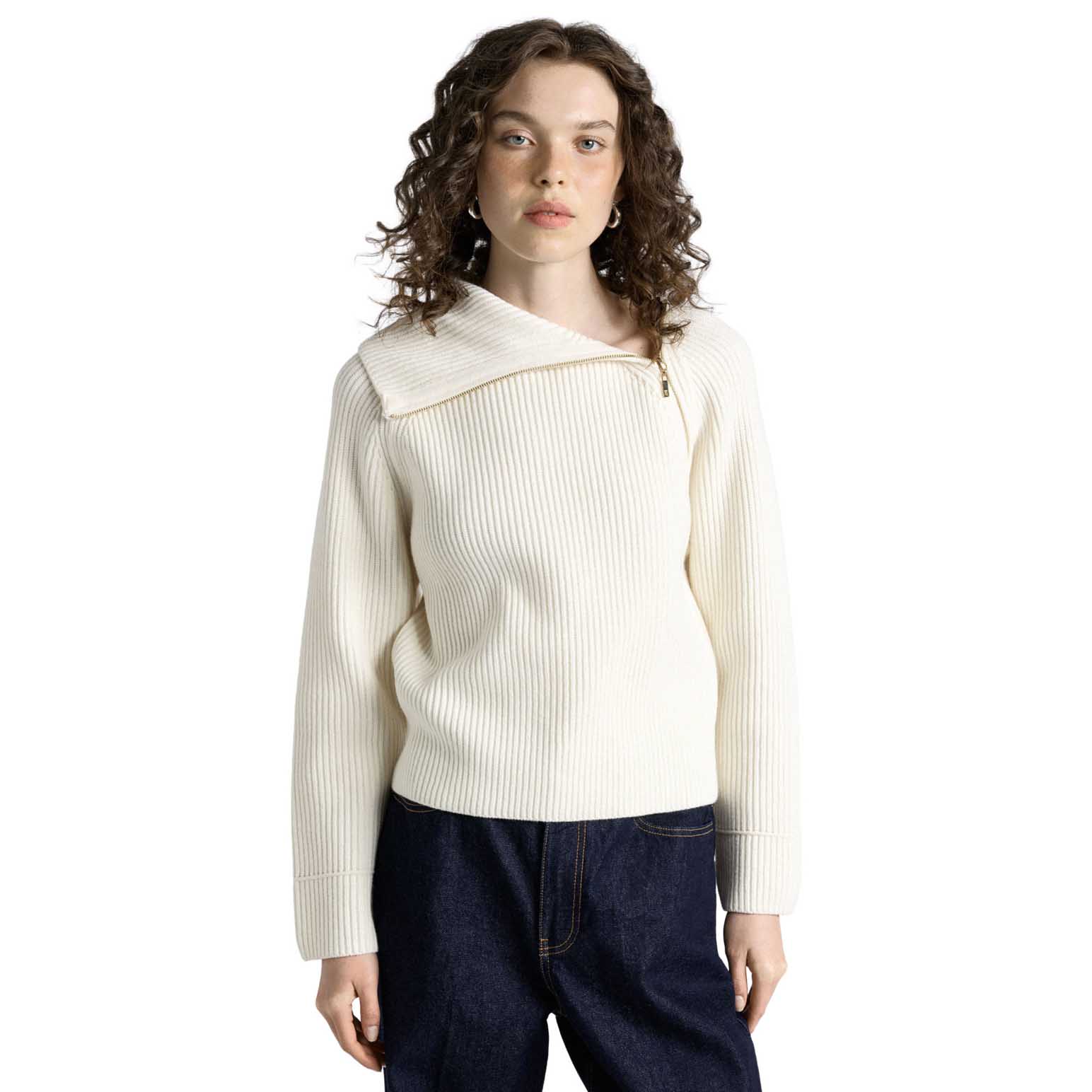 Cue Merino Bias Zip Neck Knit
